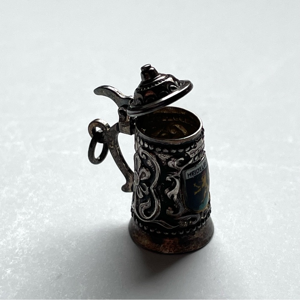Vintage antique stamped 800 silver Heidelberg souvenir tankard pendant charm - Picture 6 of 8